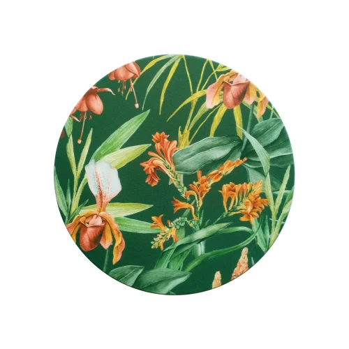 Sottopiatto in tessuto - Fiori su fondo verde