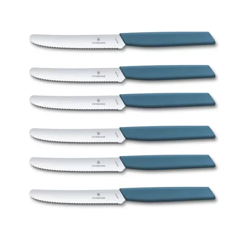Victorinox SWISS MODERN Kit 6 coltelli tavola punta tonda ondulato - nordic blu