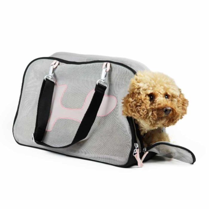 TP1551NR_ginger United Pets Mesh Bag ECO trasportino per cani e gatti in rPET nero rosa