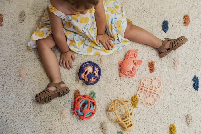 Little L set palline sensoriali silicone arancione e blu