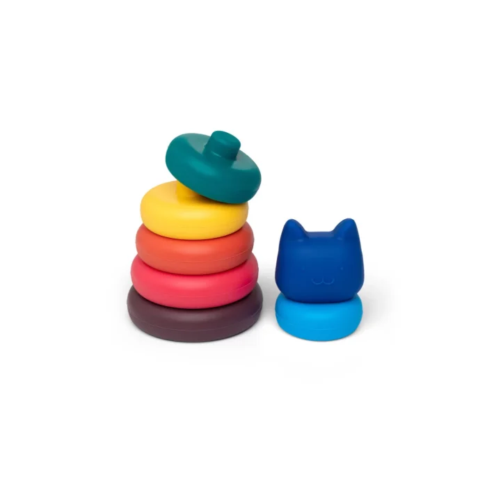 LL022-001_2 Little L gioco scomponibile silicone torre impilabile con gatto colori vivi