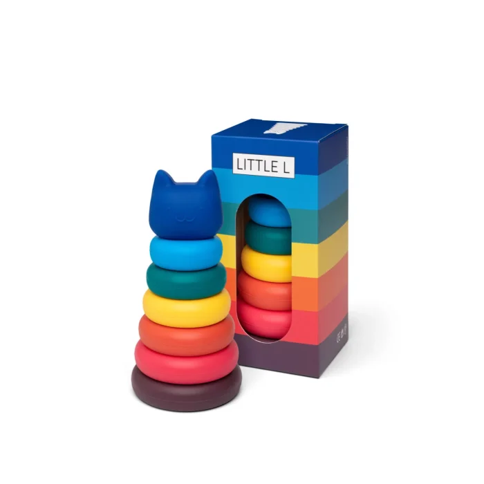 LL022-001_3 Little L gioco scomponibile silicone torre impilabile con gatto colori vivi