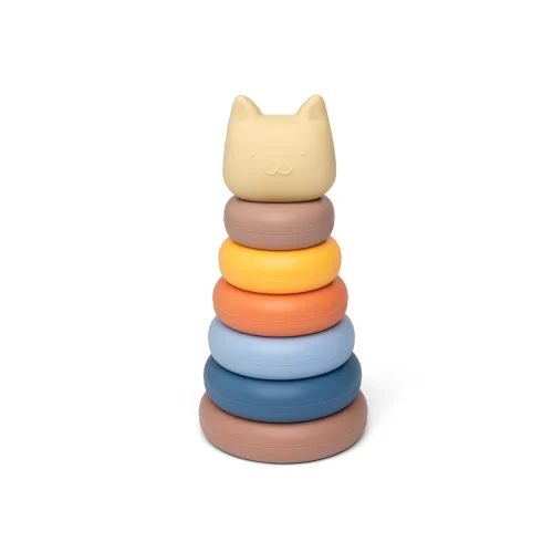 Little L gioco scomponibile silicone torre con gatto beige e blu