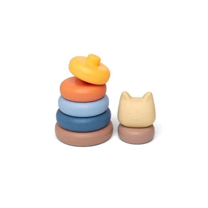 Little L gioco scomponibile silicone torre con gatto beige e blu