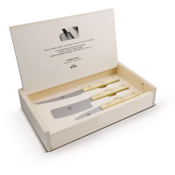 berti-cerimonia-formaggi-set-3pz-crema-2 Berti Coltellerie La Cerimonia dei Formaggi Servizio coltelli da formaggio - manico crema