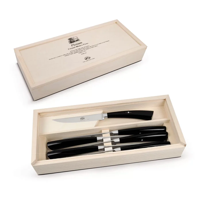 berti-plenum-tavola-set-6pz-2 Berti Coltellerie Plenum Set 6 coltelli da tavola in scatola regalo di legno - manico nero