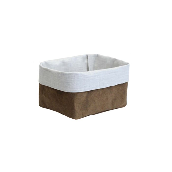 Dafne Pascolini contenitore in fibra di cellulosa e lino marrone/bianco