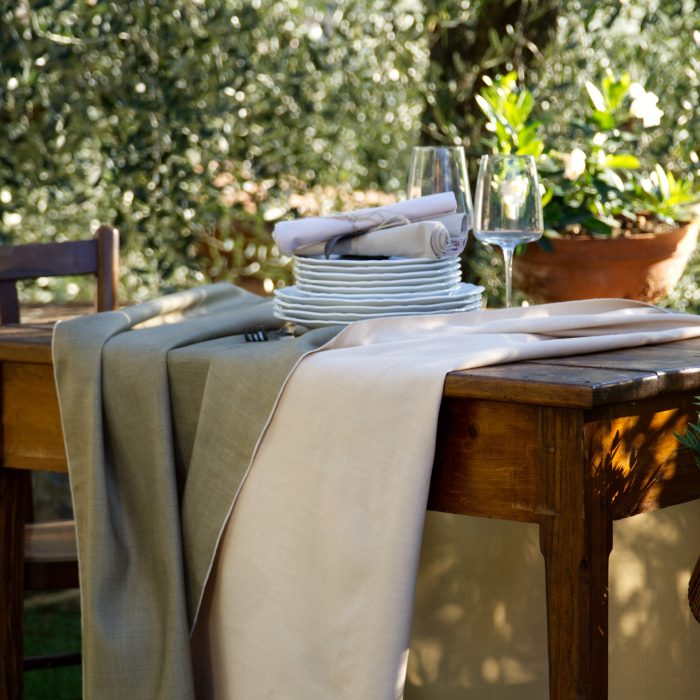 Tessuti Di Toscana Tovaglia Vinci bicolore crema/oliva 150x150cm