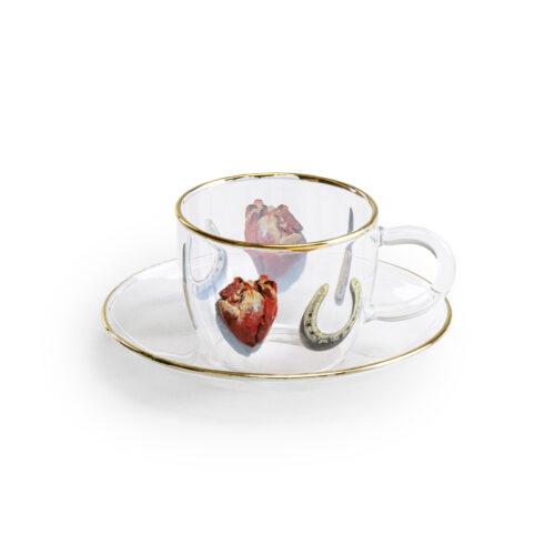 Seletti TOILETPAPER I LOVE YOU set tazzina caffè in vetro con piattino - trasparente con decori