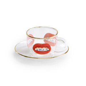 Seletti TOILETPAPER I LOVE YOU set tazzina caffè in vetro con piattino - trasparente con decori