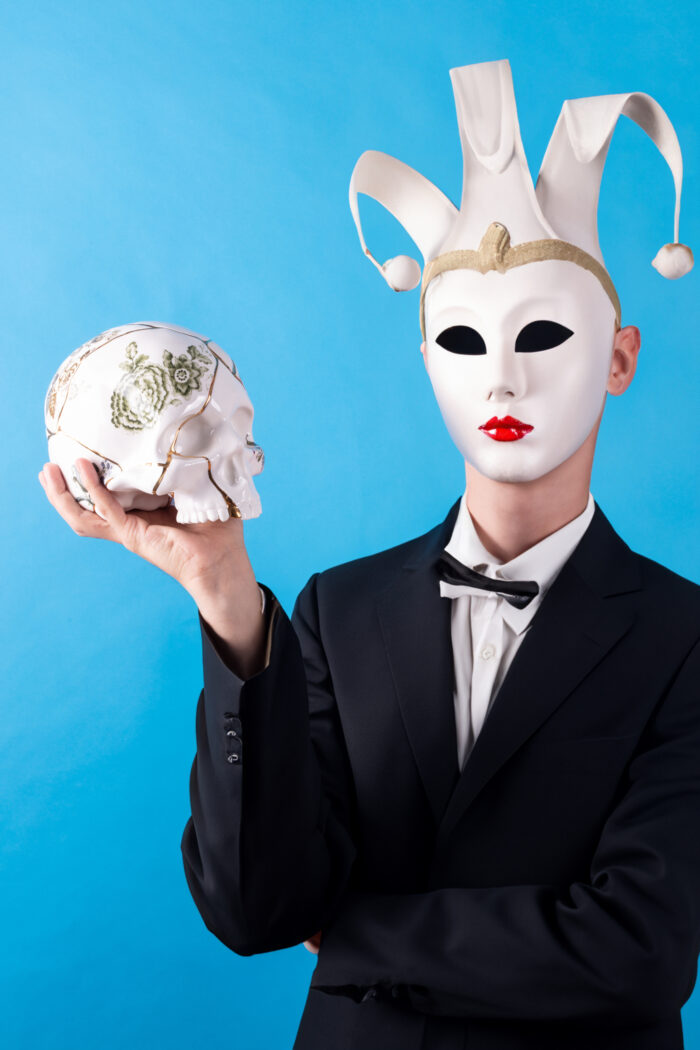 Seletti Oggetti KINTSUGI SKULL teschio in porcellana - bianco/oro/multicolore