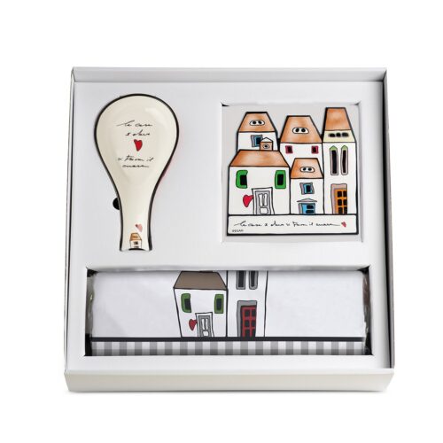 Egan LE CASETTE Set grembiule + sottopentola + poggiamestolo