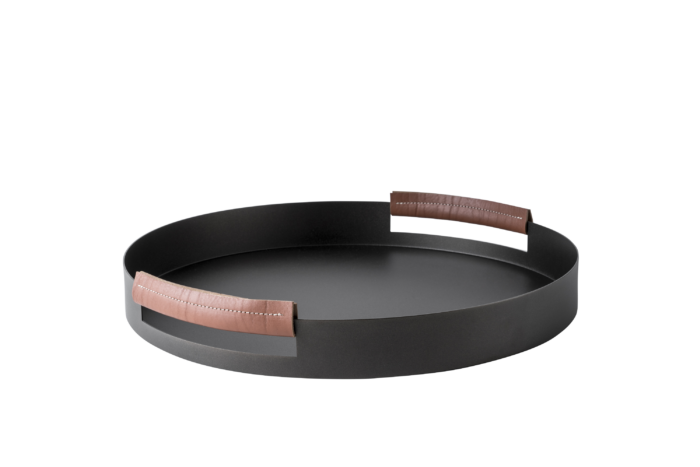 GL314LL.png KnIndustrie LIVE/LY vassoio in alluminio con manici cuoio - testa moro