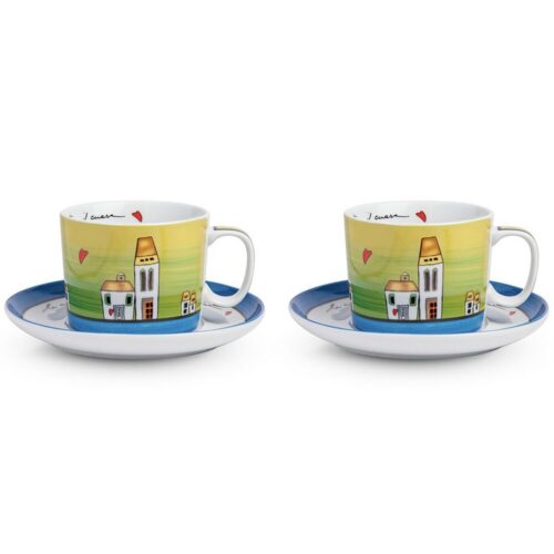 Egan LE CASETTE Set 2 tazze colazione con piatto 340ml - blu