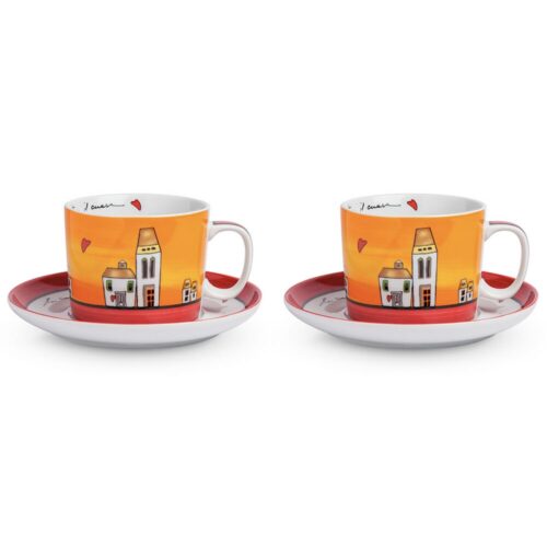 Egan LE CASETTE Set 2 tazze colazione con piatto rosso 340ml - rosso