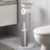 Joseph Joseph EASYSTORE BUTLER PLUS Portarotolo con supporto e scopino - acciaio satinato/bianco