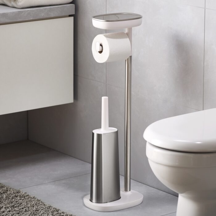 Joseph Joseph EASYSTORE BUTLER PLUS Portarotolo con supporto e scopino - acciaio satinato/bianco