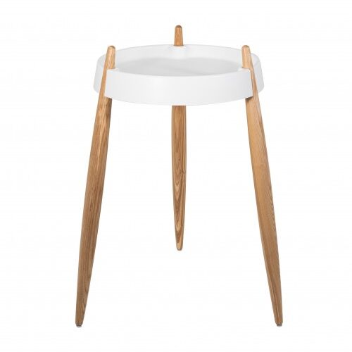 liola-tavolino-bianco-e-frassino-naturale.jpg Zafferano Tableware Liolà Tavolino Vassoio Bianco Gambe Legno Naturale Alto 67,5 Cm Bianco/Naturale