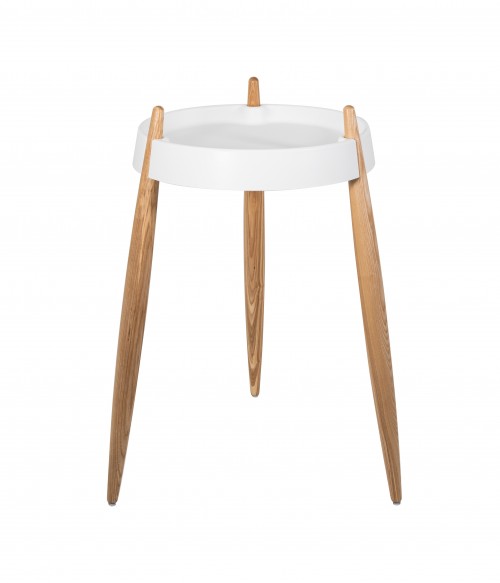 Zafferano Tableware Liolà Tavolino Vassoio Bianco Gambe Legno Naturale Alto 67,5 Cm Bianco/Naturale