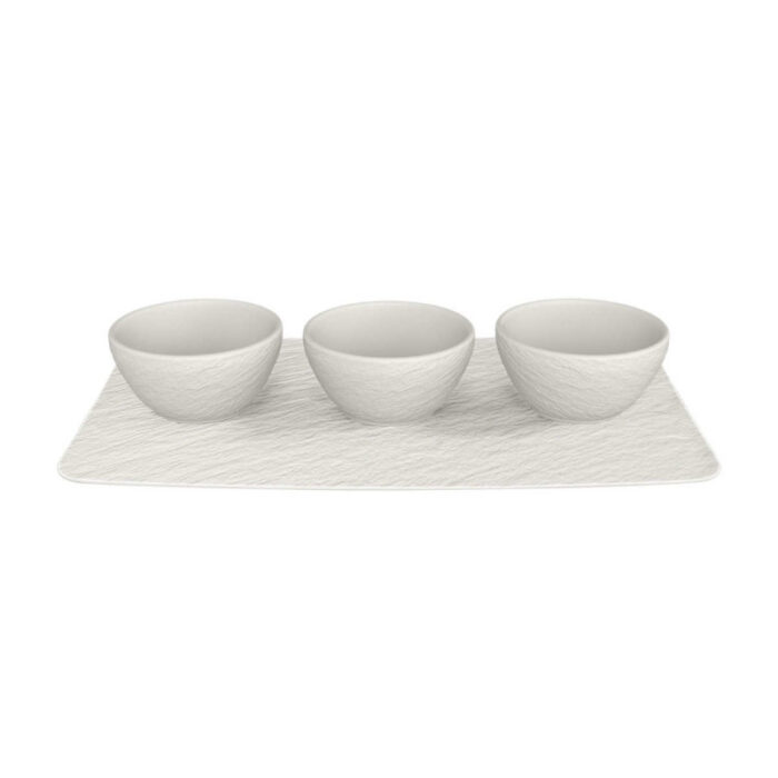 Villeroy & Boch MANUFACTURE ROCK Set Dip 4 pezzi (vassoio rettangolare e 3 ciotoline 60ml) - bianco