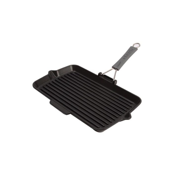 Staub Griglia ghisa vetrificata con manico pieghevole 34x21cm - nero