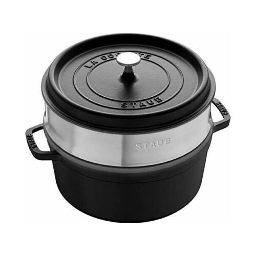 staub-cocotte-vaporiera-nero.jpg Staub Cocotte in ghisa vetrificata con cestello vapore 26cm - nero