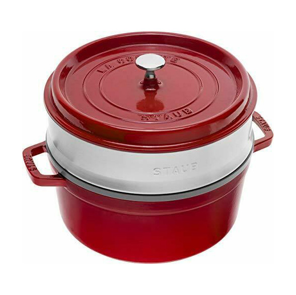 Staub Cocotte in ghisa vetrificata con cestello vapore 26cm - rosso