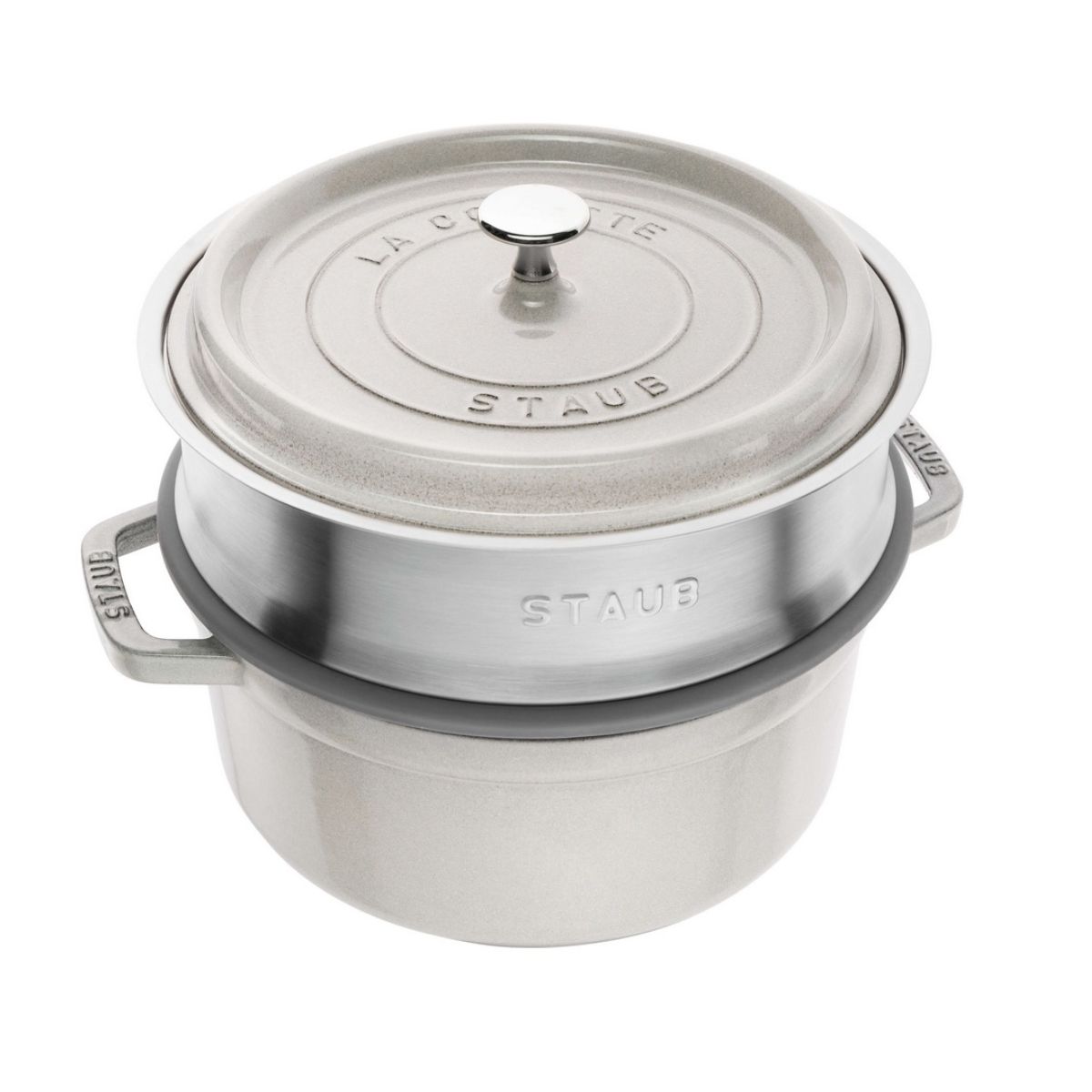 Staub Cocotte in ghisa vetrificata con cestello vapore 24cm – white truffle