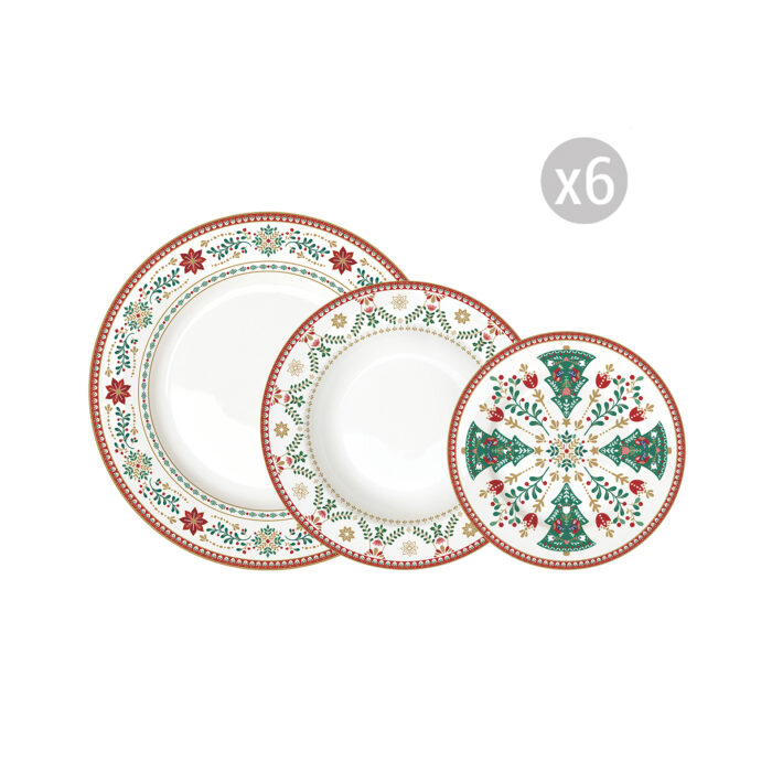 Easy Life CHRISTMAS FOLK Kit piatti per 6 persone 18 pezzi
