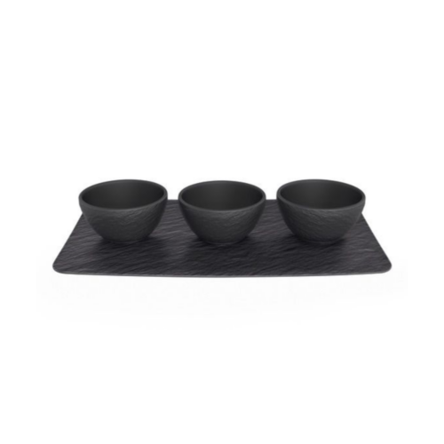 Villeroy & Boch MANUFACTURE ROCK Set Dip 4 pezzi (vassoio rettangolare e 3 ciotoline 60ml) - nero