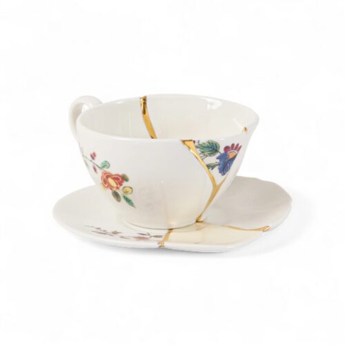 Seletti KINTSUGI Tazza thè con piattino nr.2 - bianco/multicolore