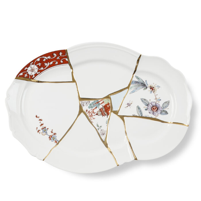 Seletti KINTSUGI Vassoio in porcellana 42,5x29,5cm - bianco/multicolore