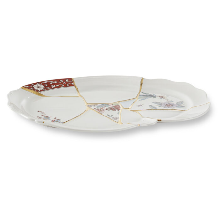 Seletti KINTSUGI Vassoio in porcellana 42,5x29,5cm - bianco/multicolore