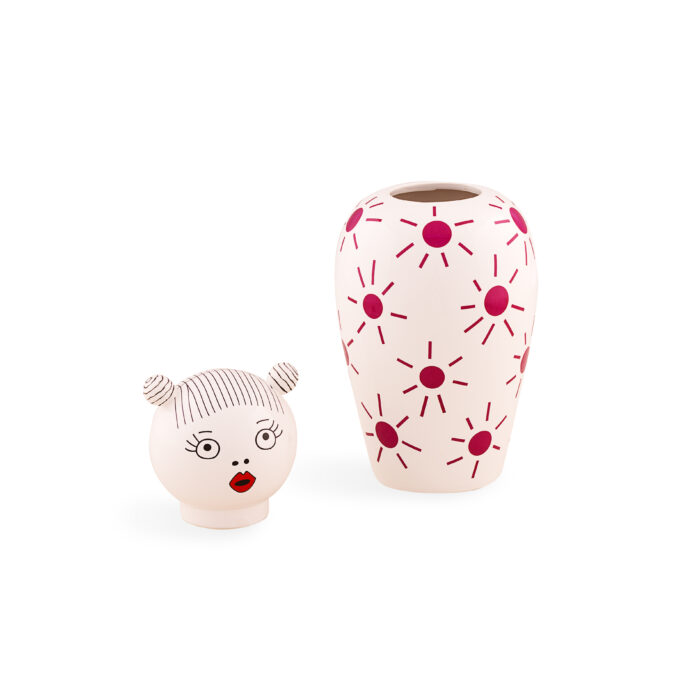 Seletti CANOPIE LE CANOPIE-LULA Vaso in dolomite con coperchio - bianco/fucsia