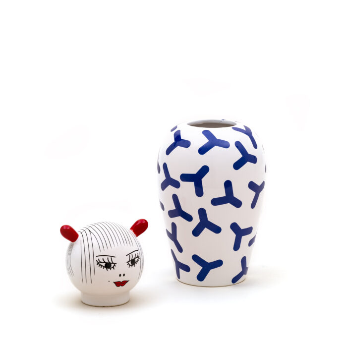 Seletti CANOPIE LE CANOPIE-ZOÉ Vaso in dolomite con coperchio - bianco/blu