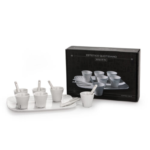 Seletti ESTETICO QUOTIDIANO Set 6 bicchierino caffè + 6 palettine + 1 vassoio in porcellana - bianco
