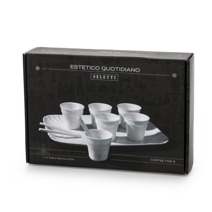 Seletti ESTETICO QUOTIDIANO Set 6 bicchierino caffè + 6 palettine + 1 vassoio in porcellana - bianco