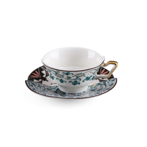 Seletti HYBRID 2.0  ASPERO Tazza da tè con piattino in porcellana 10,5cm - bianco/multicolore