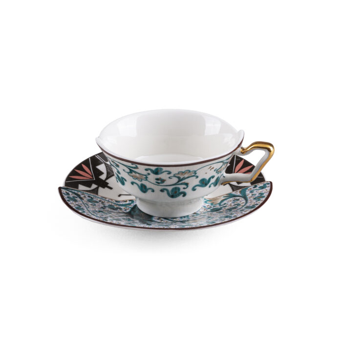 Seletti HYBRID 2.0  ASPERO Tazza da tè con piattino in porcellana 10,5cm - bianco/multicolore