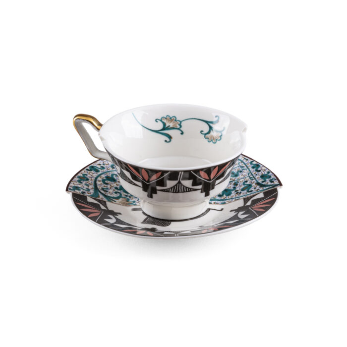 Seletti HYBRID 2.0  ASPERO Tazza da tè con piattino in porcellana 10,5cm - bianco/multicolore