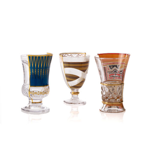 Seletti HYBRID 2.0 PANNOTIA Set 3 bicchieri in vetro 330ml - trasparente/multicolore