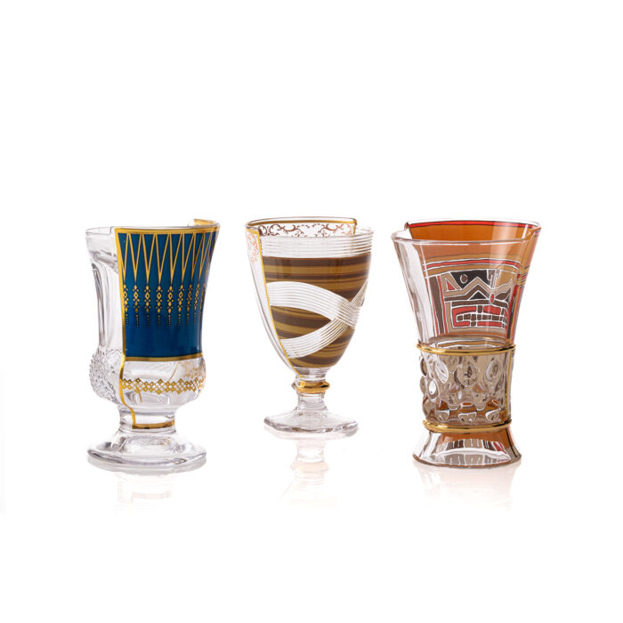 Seletti HYBRID 2.0 PANNOTIA Set 3 bicchieri in vetro 330ml - trasparente/multicolore