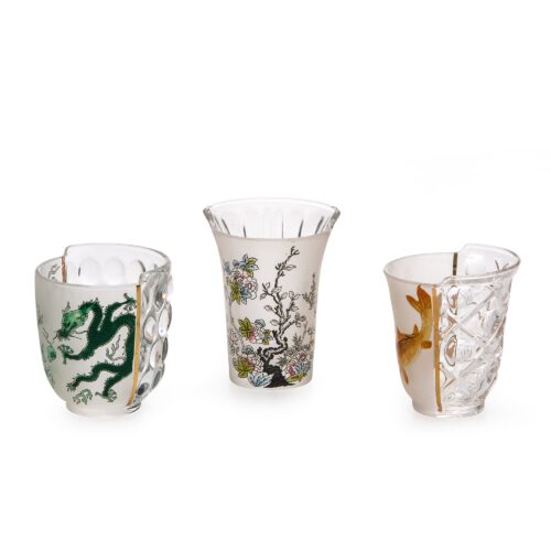 Seletti HYBRID AGLAURA Set 3 bicchieri in vetro - trasparente/multicolore