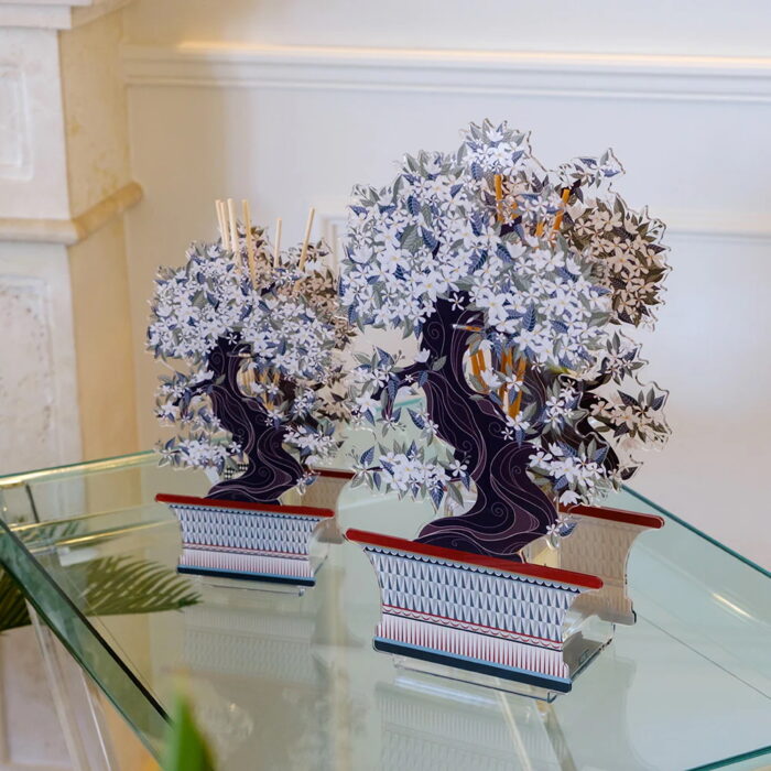 Vesta BONSAI JASMINE profumatore grande in cristallo acrilico con fragranza 200ml e bastoncini - bianco