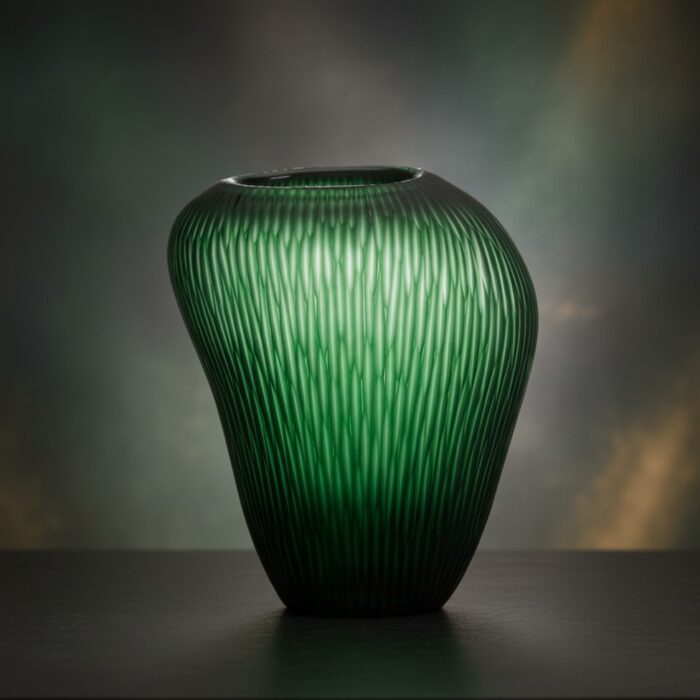 IVV CARVING Vaso in vetro satianto con righe molate h23cm - verde