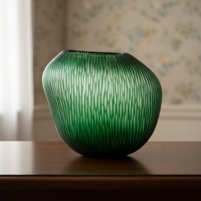 IVV CARVING Vaso in vetro satianto con righe molate h24cm - verde