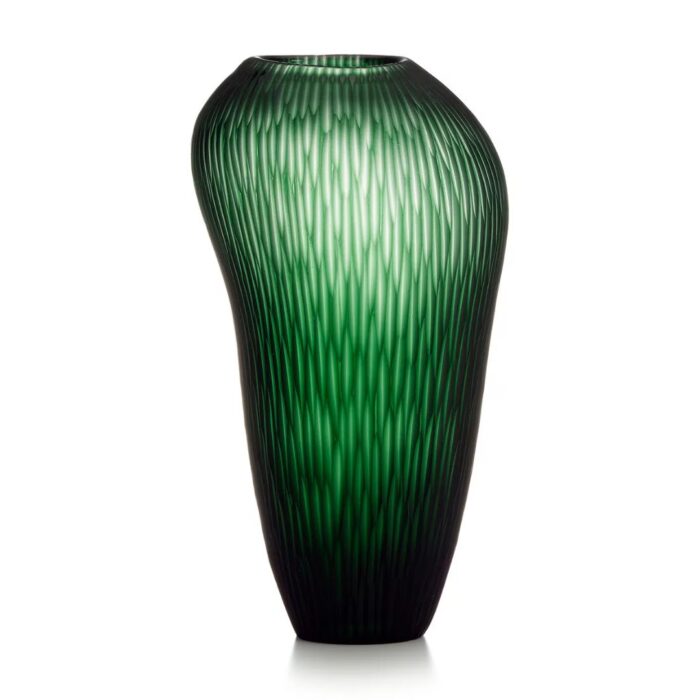 IVV CARVING Vaso in vetro satianto con righe molate h36cm - verde