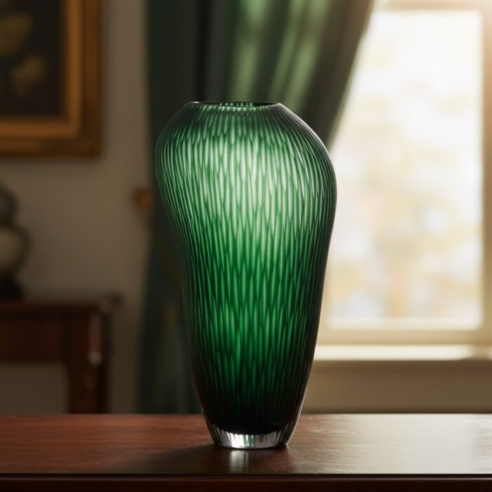 IVV CARVING Vaso in vetro satianto con righe molate h36cm - verde