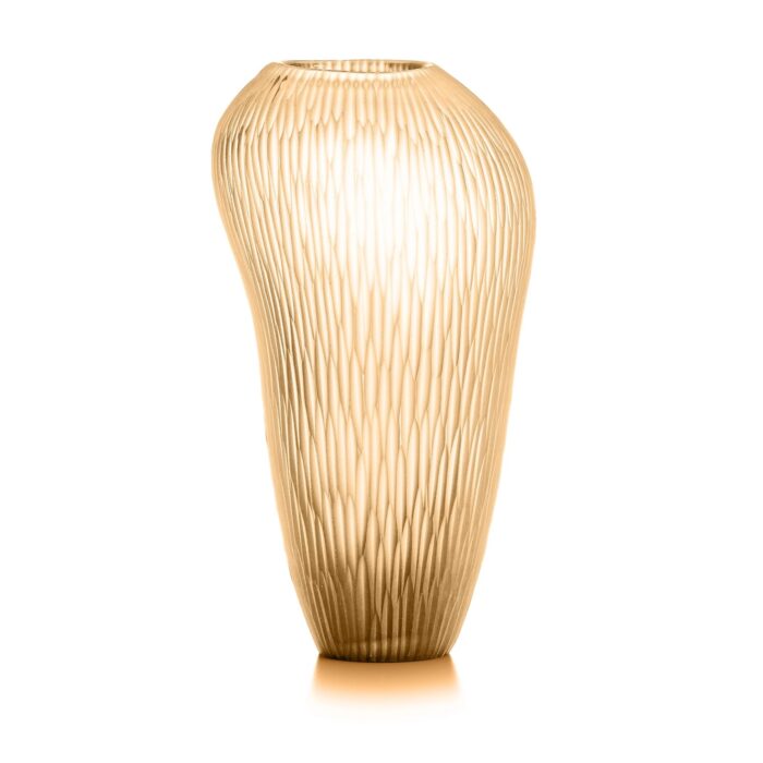 ivv-carving-vaso-in-vetro-satinato-con-righe-molate-verticali-36cm-pesca-1.jpg IVV CARVING Vaso in vetro satinato con righe molate verticali 36cm - pesca