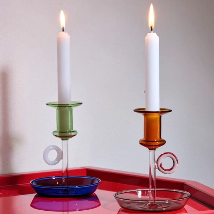 IVV LE BUGIE Candeliere h14cm - celeste/verde/ambra